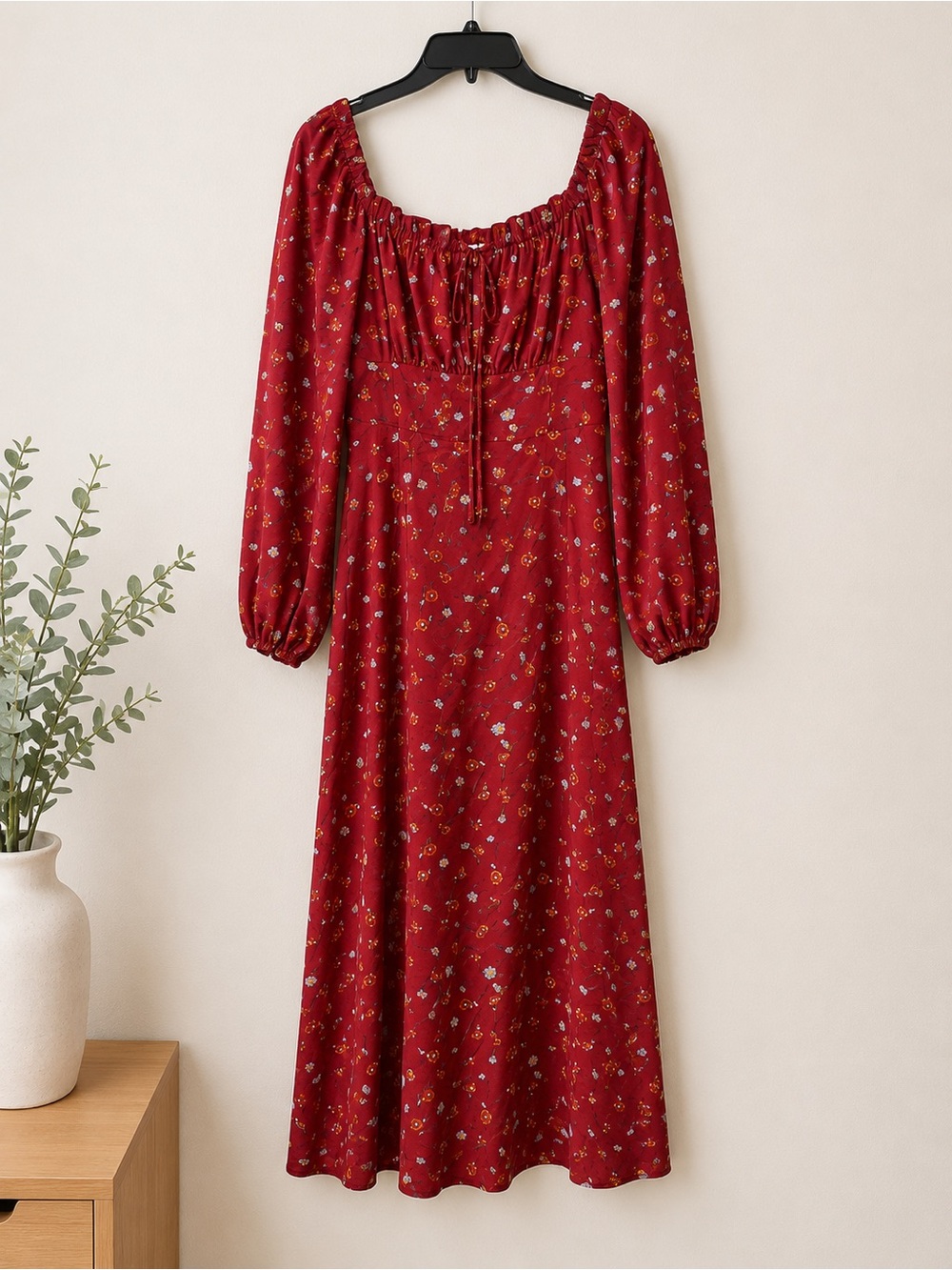 SHEIN Red Floral Long Sleeve Maxi Dress | XL - Picture 3 of 5